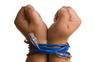 Two hands tied together using blue cord
