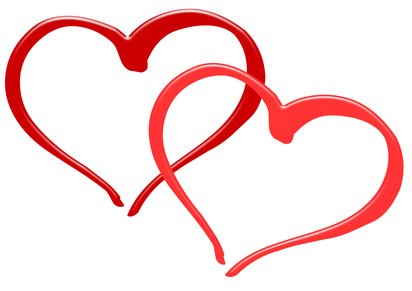 Two drawn red hearts interconnected together