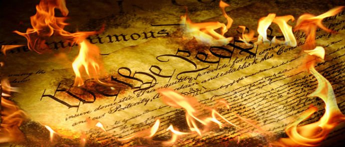 Constitution reading We the People burning with flames