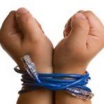 Two hands tied together using blue cord