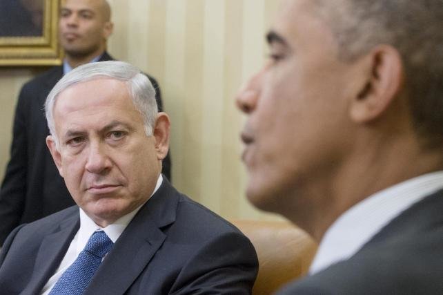 Netanyahu and Obama with solemn faces