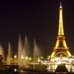 Scenic view of the Eiffel Tower lit up at night in Paris