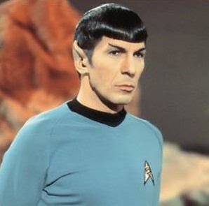 Leonard Nimoy as Spock with pointed ears and black hair