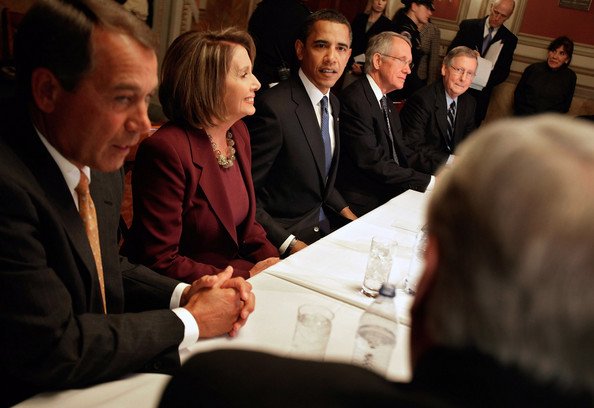 President Obama sits with the congressional leaders