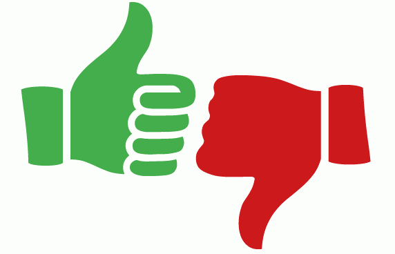 Computer generated image of a green thumbs up and red thumbs down