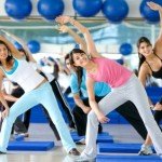 Group of men and women in an aerobics class