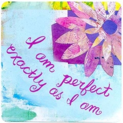 Watercolor painting with flower and words reading I am perfect exactly as I am