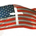 The American flag with a religious cross in the center