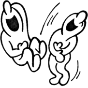 Cartoon of two characters holding bellies and laughing