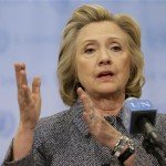 Hillary Clinton speaks at conference while using hand gestures
