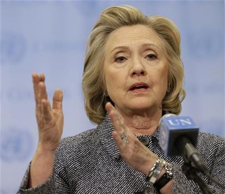Hillary Clinton speaks at conference while using hand gestures