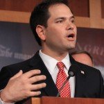 Marco Rubio gives speech at podium with hand gestures