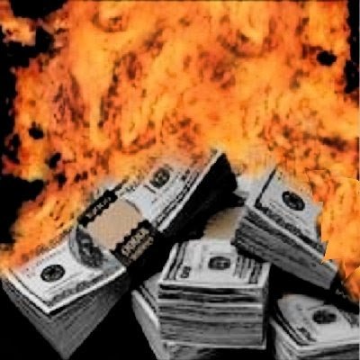 Stacks of US money are bursting in flames