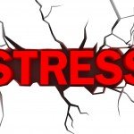 The word Stress in bright red letters cracking threw white background