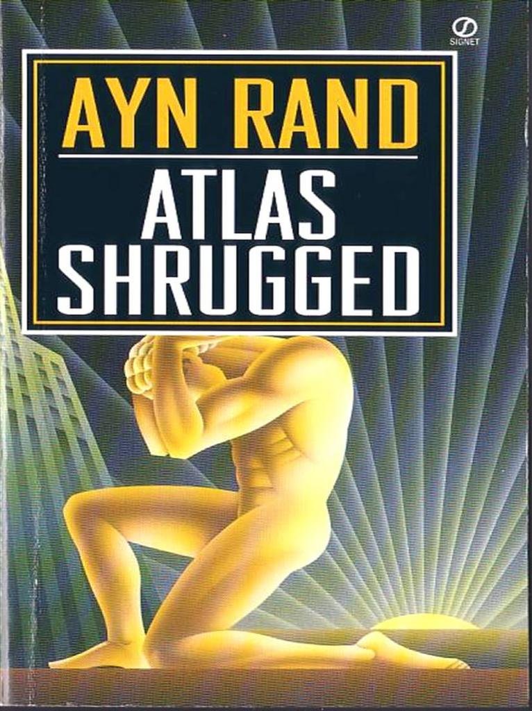 Book cover of Ayn Rand's Atlas Shrugged with golden statue