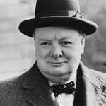 Old black and white photograph of Winston Churchill in a tophat