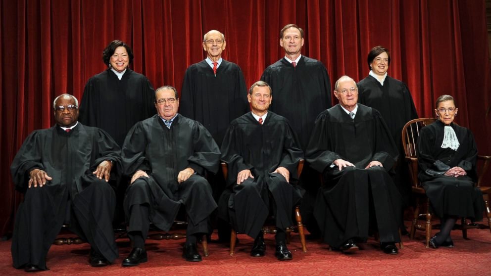 Group photo of the nine justices that make up the Supreme Court of the US