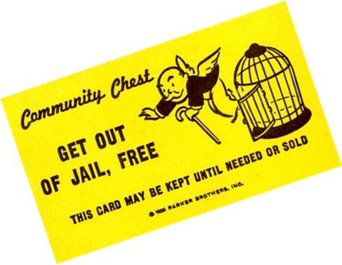 Yellow Monopoly Get out of Jail Free game card