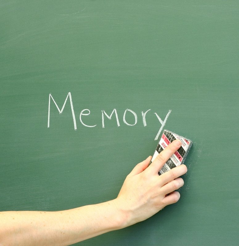 Green chalkboard with the word Memory about to be erased