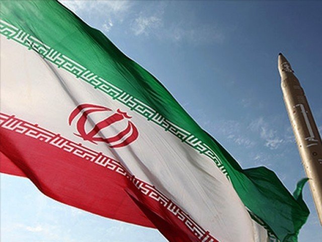 Iran flag of green, white, and red with emblem of Iran in red
