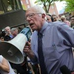 Bernie Sanders with megaphone on the streets