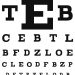 Eye Chart with randomly placed letters in varying sizes