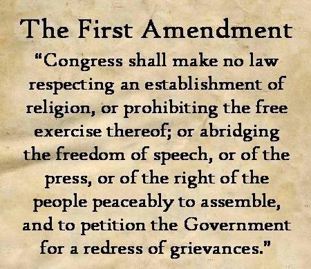 Image of quote from The First Amendment regarding freedom of speech