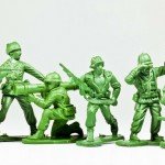 Closeup of miniature green army men toys