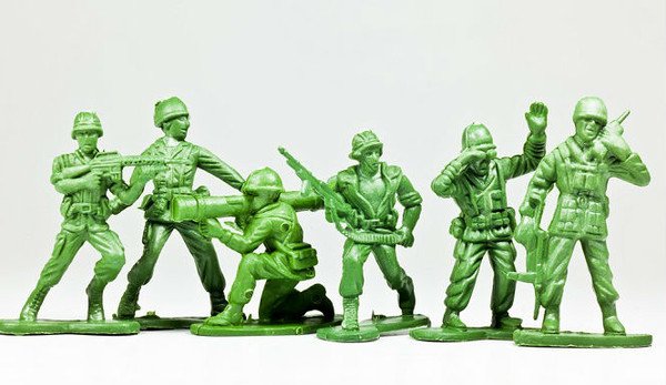 Closeup of miniature green army men toys
