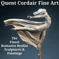 Woman in flowing dress sculpture in ad for Quent Cordair