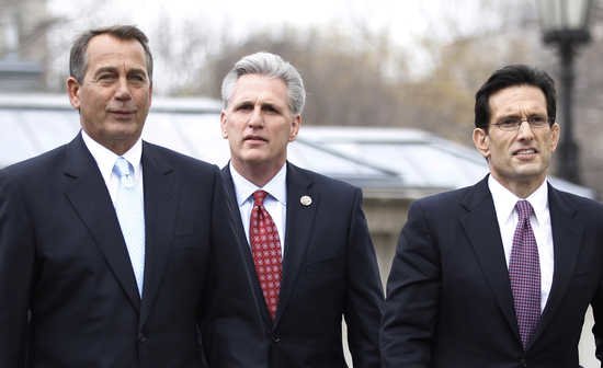 Boehner, McCarthy and Cantor walking outside